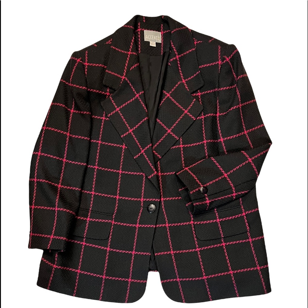 Black Blazer with Pink Windowpane Check